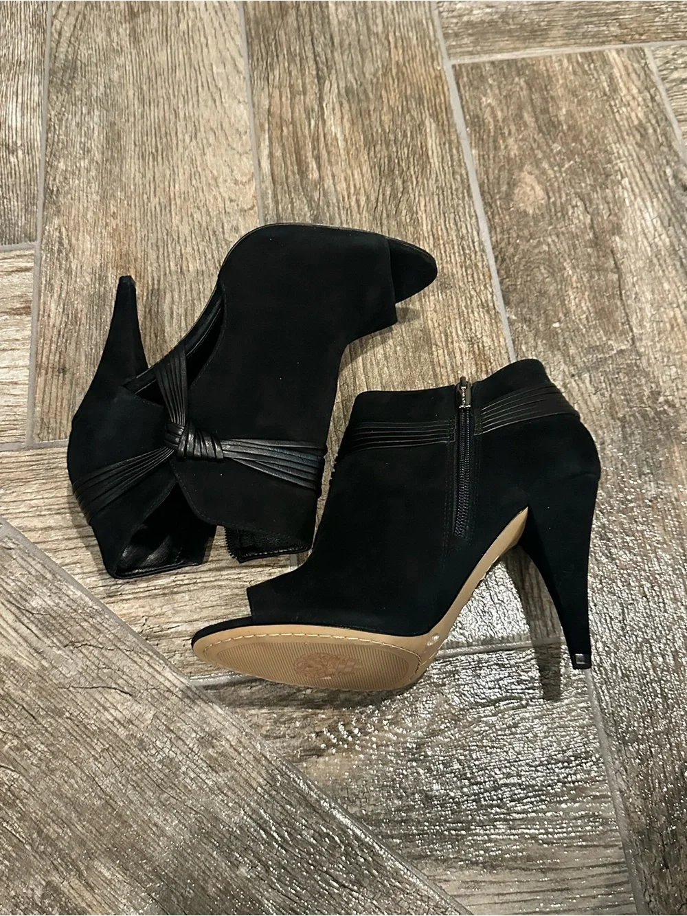 Vince Camuto Black Suede Open-Toe Ankle Booties